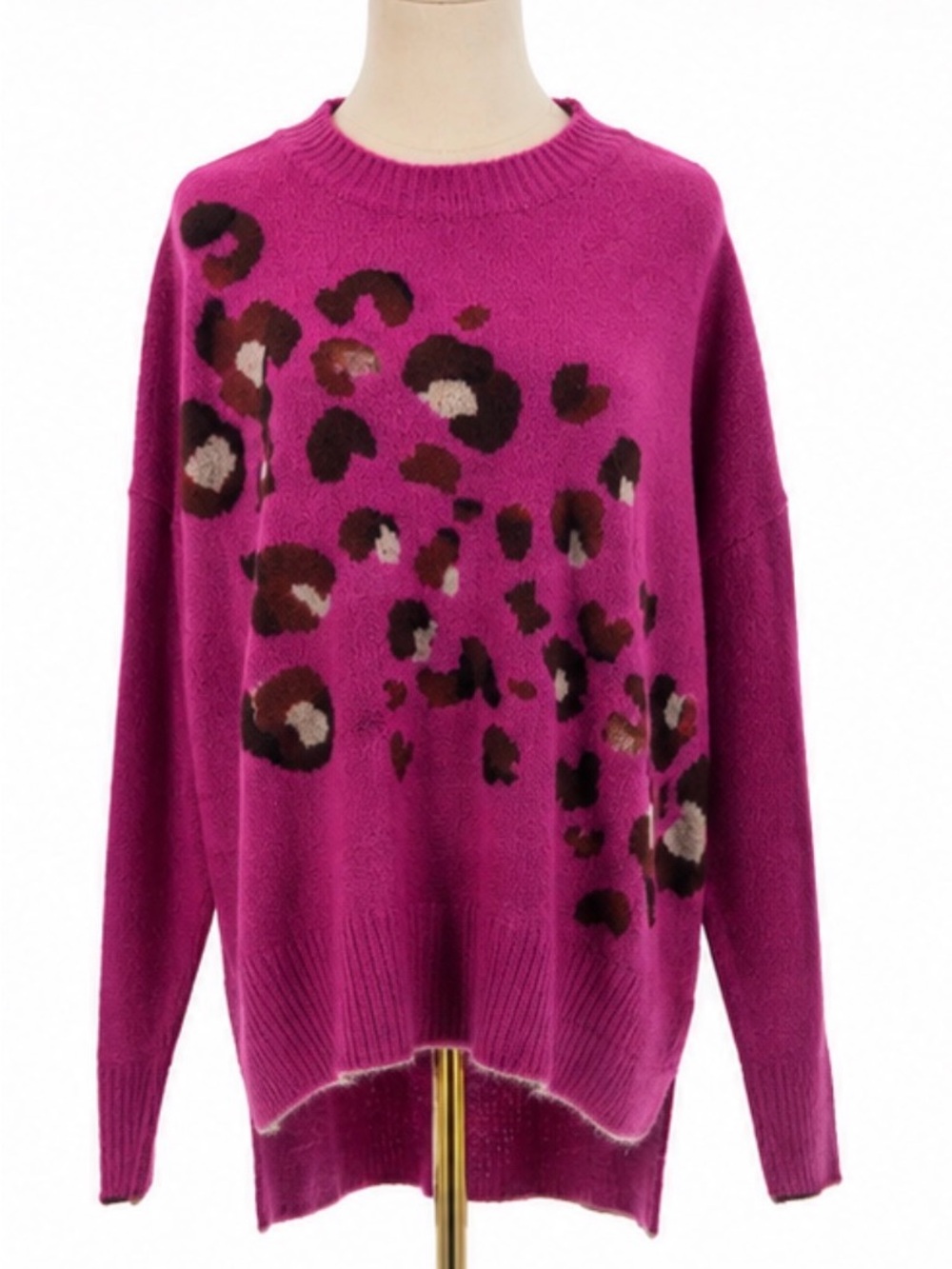 Easel Fuchsia Leopard Print Oversized Sweater Size M NWT